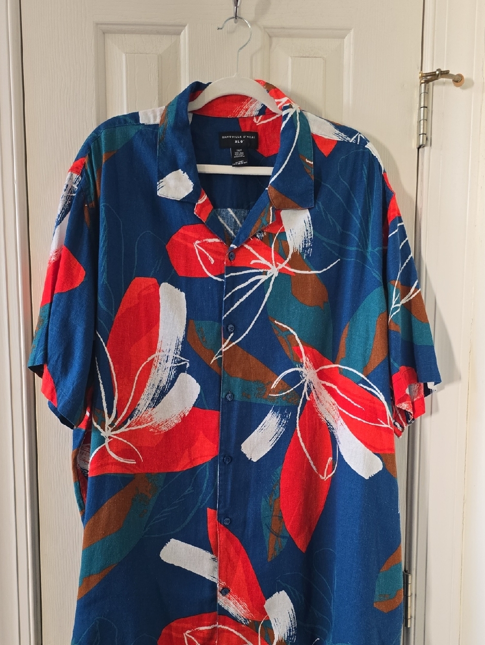 SHAQUILLE O'NEAL MENS BIG AND TALL BLUE FLORAL FRONT BUTTON SHIRT SIZE 3XLT